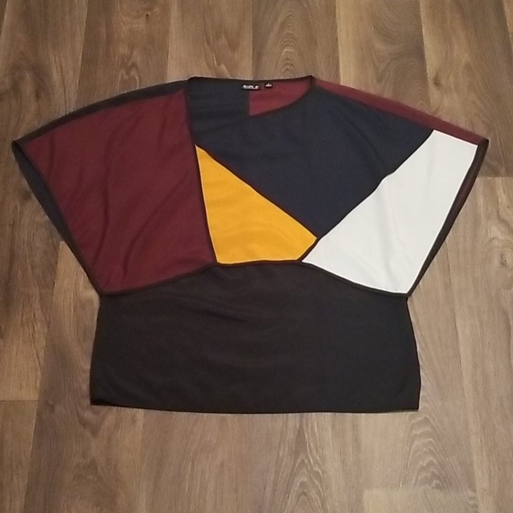 Allen B. Asymmetrical Colorblock Blouse - Picture 2 of 8